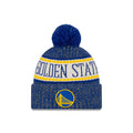 Golden State Warriors New Era NBA Cuffed Pom Knit Sideline 2018 Hat Royal Blue/Yellow/White Crown/Visor Team Color Logo