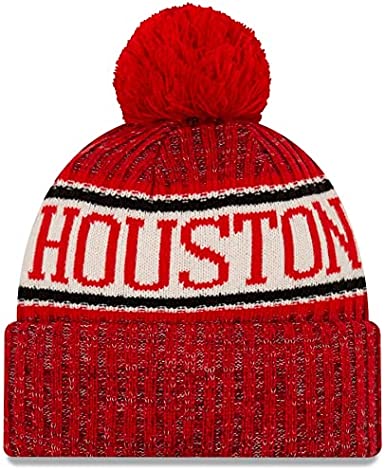 Houston Rockets New Era NBA Cuffed Pom Knit Beanie Hat White/Red Crown/Visor Team Color Logo (2018 Sideline)
