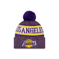 Los Angeles Lakers New Era NBA 2018 Sideline Cuffed Pom Knit Purple/Yellow/White Team Color Logo