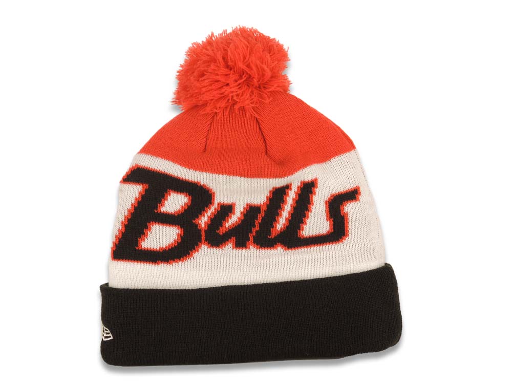 Chicago Bulls New Era NBA Cuffed Pom Script A3 Beanie/Knit Hat Red/White/Black Crown/Visor Team Color Logo