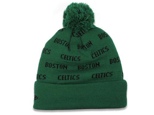 Boston Celtics New Era NBA Cuffed Pom Repeat A3 Knit Beanie Hat Green/Black Text Crown/Visor Team Color Logo