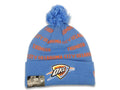Oklahoma City Thunder New Era NBA Script A3 Cuffed Pom Knit Hat Sky Blue/Red Crown/Visor Team Color Logo