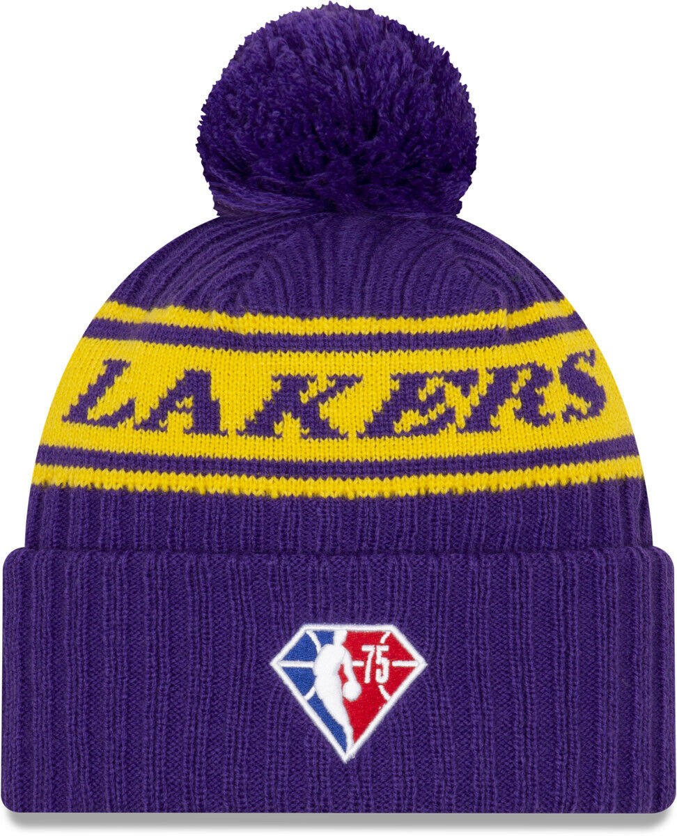 Los Angeles Lakers New Era NBA Cuffed Pom Knit Beanie Hat Yellow/Purple Crown/Visor Team Color Logo (Draft)