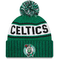 Boston Celtics New Era NBA Cuffed Pom Knit Beanie Hat White/Green Crown/Visor Team Color Logo (Knit Marl)