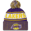 Los Angeles Lakers New Era NBA Cuffed Pom Knit Beanie Hat White/Yellow/Purple Crown/Visor Team Color Logo (Knit Marl)