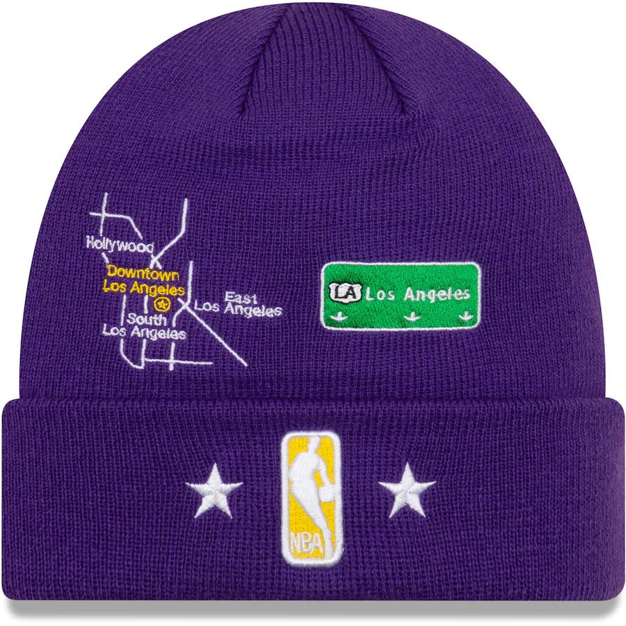 Los Angeles Lakers New Era NBA Cuff Knit Team Color Purple Crown/Cuff Team Color Logo City Transit