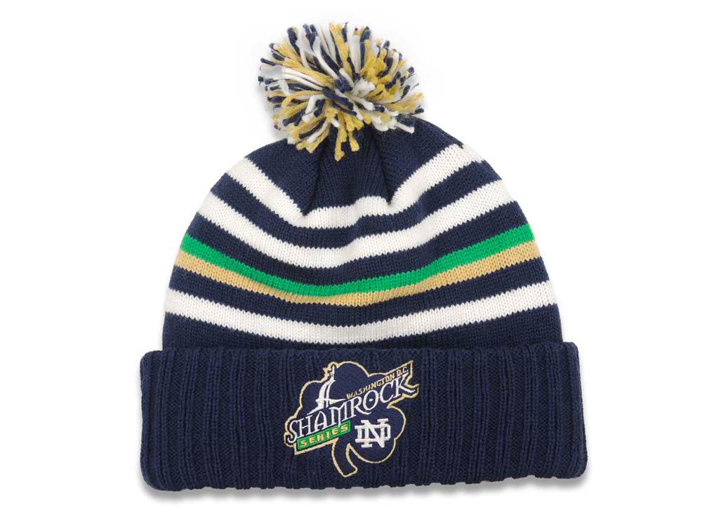 Notre Dame Fighting Irish Adidas Pom Knit Beanie Navy Blue/White Crown/Visor Team Color Logo