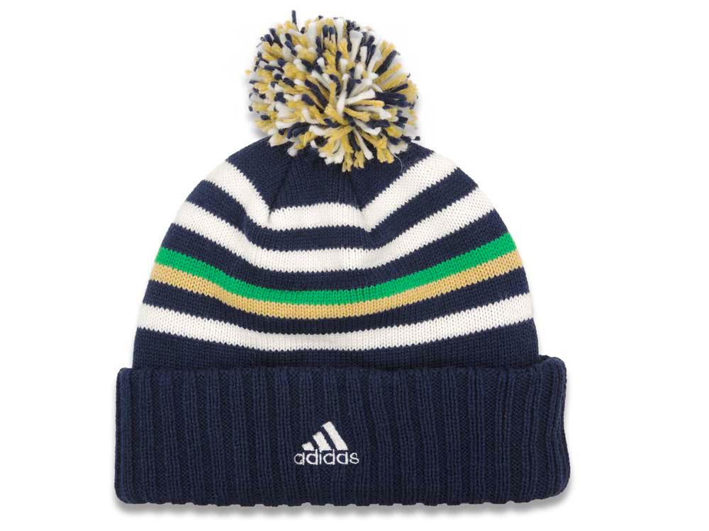 Notre Dame Fighting Irish Adidas Pom Knit Beanie Navy Blue/White Crown/Visor Team Color Logo