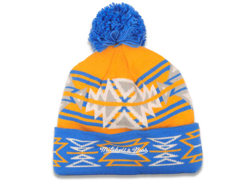 UCLA Bruins Mitchell & Ness NCAA Pom Geotech Knit Beanie Yellow/Sky Blue Crown/Visor Team Color Logo