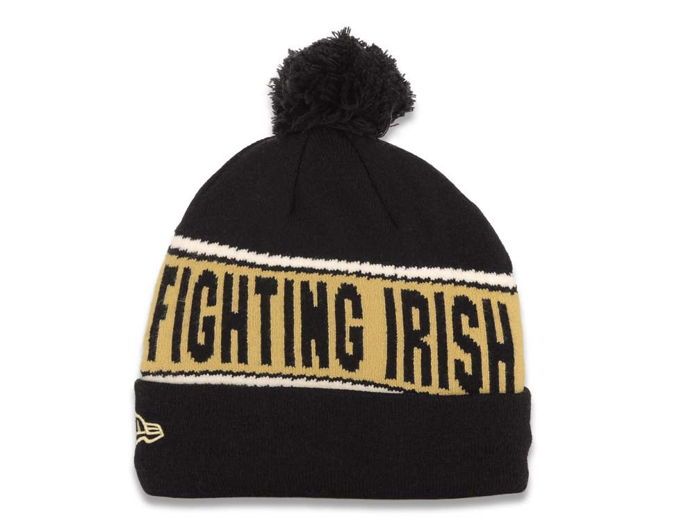 Notre Dame Fighting Irish New Era Cuffed Pom Chant Beanie/Knit Hat Navy Blue/Wheat Crown/Visor Team Color Logo