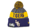 LSU Tigers New Era NCAA Cuffed Pom Knit Beanie Gray/Yellow/Purple Crown/Cuff Team Color Logo