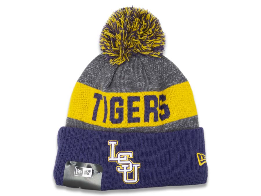LSU Tigers New Era NCAA Cuffed Pom Knit Beanie Gray/Yellow/Purple Crown/Cuff Team Color Logo