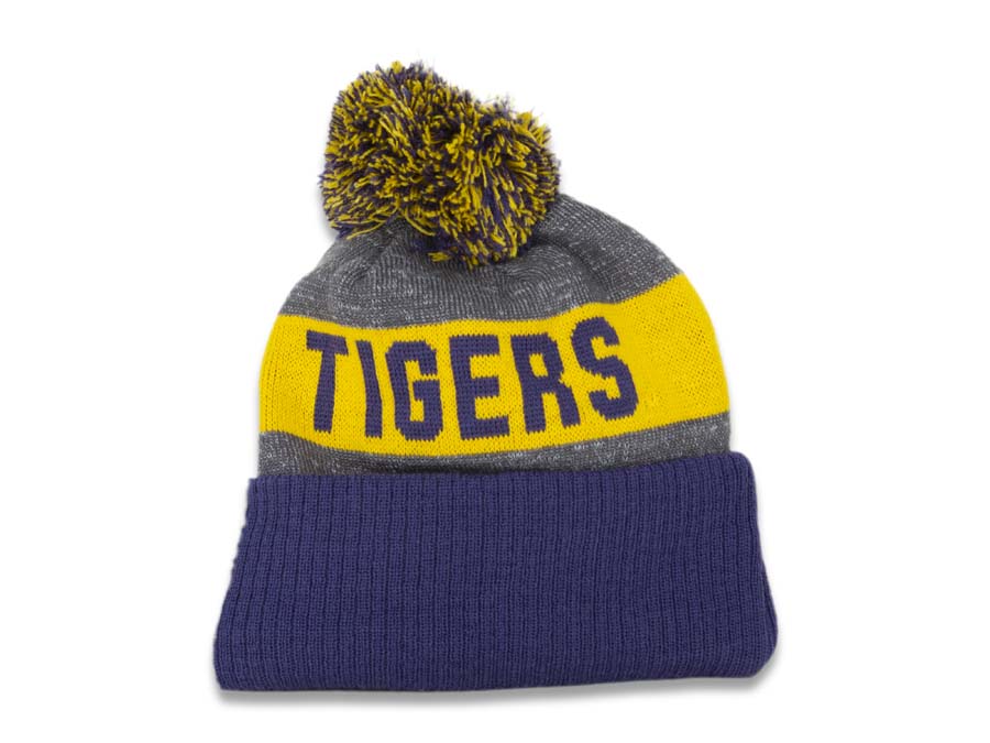 LSU Tigers New Era NCAA Cuffed Pom Knit Beanie Gray/Yellow/Purple Crown/Cuff Team Color Logo