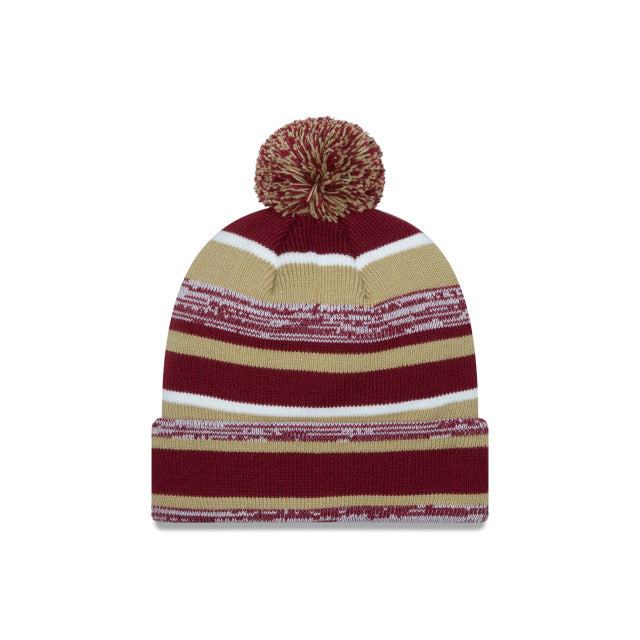 Florida State Seminoles New Era NCAA Cuffed Pom Knit Beanie Hat Cardinal/Tan Crown/Visor Team Color Logo (2014 Sideline)