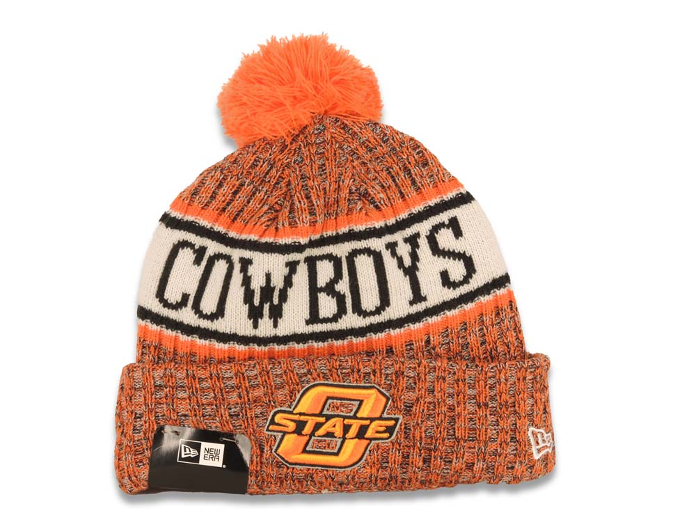 Oklahoma State Cowboys New Era NCAA Cuffed Pom Side Line Beanie/Knit Hat Orange/White/Black Crown/Visor Team Color Logo