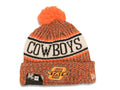 Oklahoma State Cowboys New Era NCAA Cuffed Pom Side Line Beanie/Knit Hat Orange/White/Black Crown/Visor Team Color Logo
