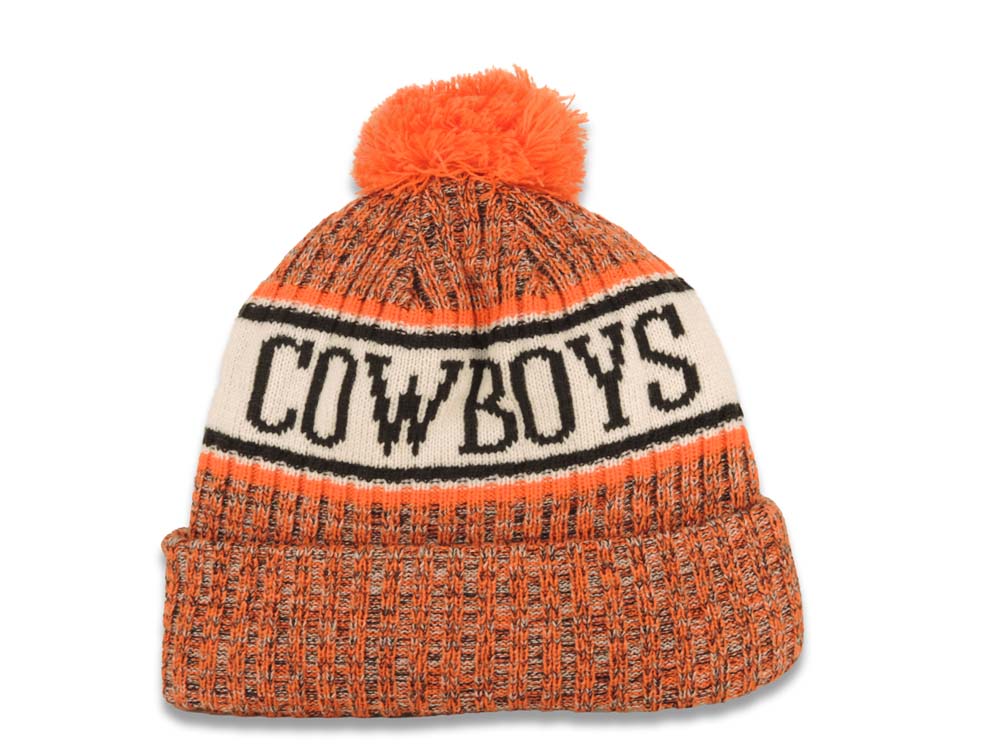 Oklahoma State Cowboys New Era NCAA Cuffed Pom Side Line Beanie/Knit Hat Orange/White/Black Crown/Visor Team Color Logo