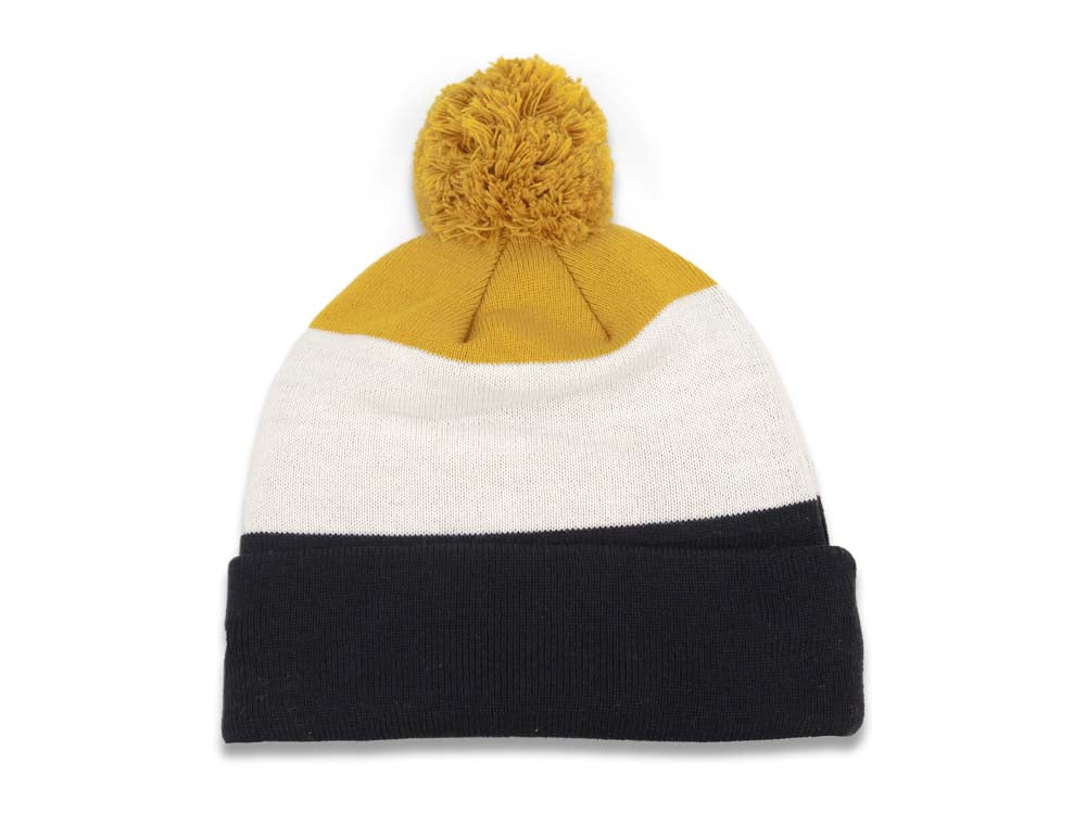 Notre Dame Fighting Irish New Era NCAA Script A3 Cuffed Pom Knit Beanie Hat Yellow/White/Black Crown/Visor Team Color Logo