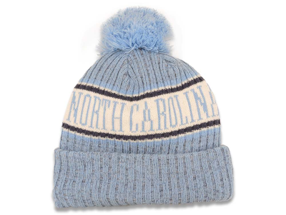 North Carolina Tar Heels New Era NCAA Cuffed Pom Knit Beanie Hat Sky Blue/White Crown/Visor Team Color Logo