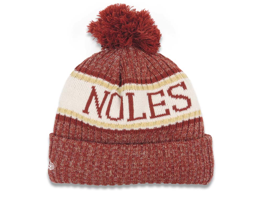 Florida State Seminoles New Era Cuffed Pom Knit Beanie Hat Red/White Crown/Visor Team Color Logo