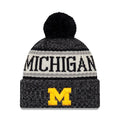 Michigan Wolverines New Era NCAA Cuffed Pom Knit Hat Black/White/Gray Crown/Visor Yellow Logo (2018 Sideline)
