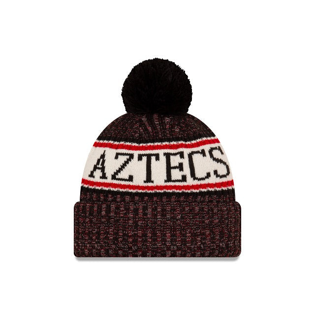 San Diego State Aztecs New Era College Cuffed Pom Knit Sideline 2018 Hat Red/Black/White Crown/Cuff Team Color Logo