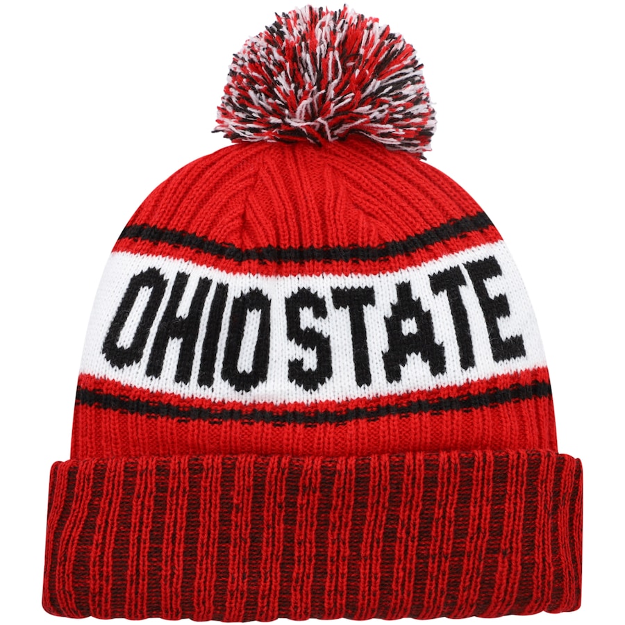Ohio State Buckeyes New Era NCAA Cuffed Pom Knit Beanie Hat White/Red Crown/Visor Team Color Logo (Knit Marl)