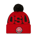 Ohio State Buckeyes New Era NCAA Cuffed Pom Knit Beanie Hat Black/Red Crown/Visor Team Color Logo (2020 Sideline)