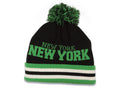 New York Cuffed Pom CH Stripe Beanie/Knit Black/Green/White Crown/Visor Team Color Logo