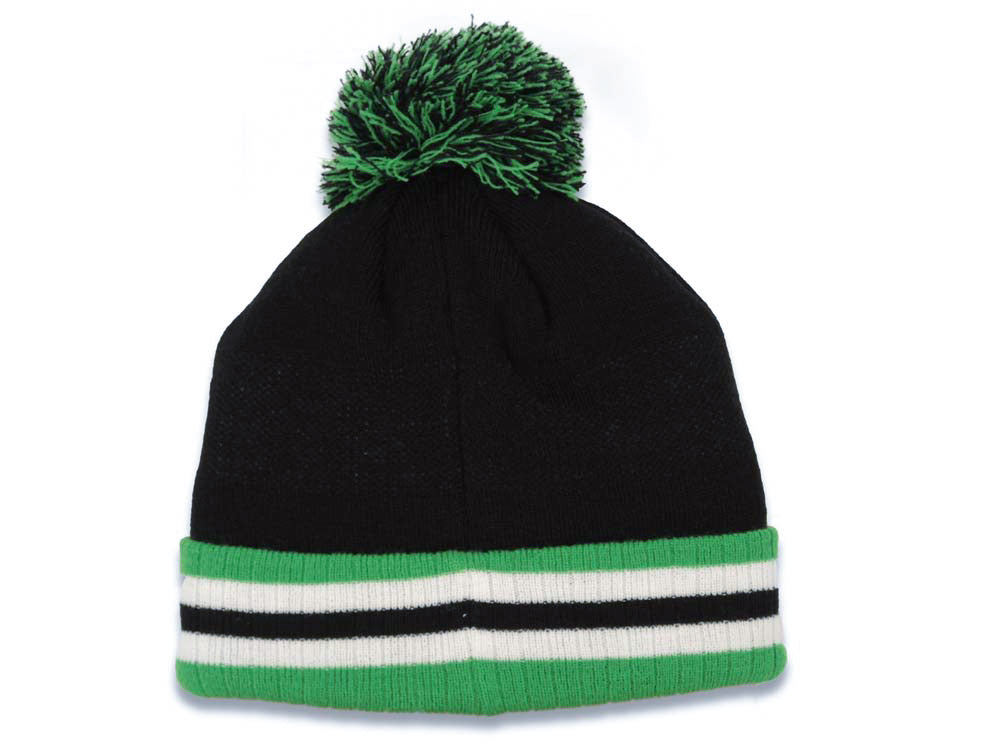 New York Cuffed Pom CH Stripe Beanie/Knit Black/Green/White Crown/Visor Team Color Logo