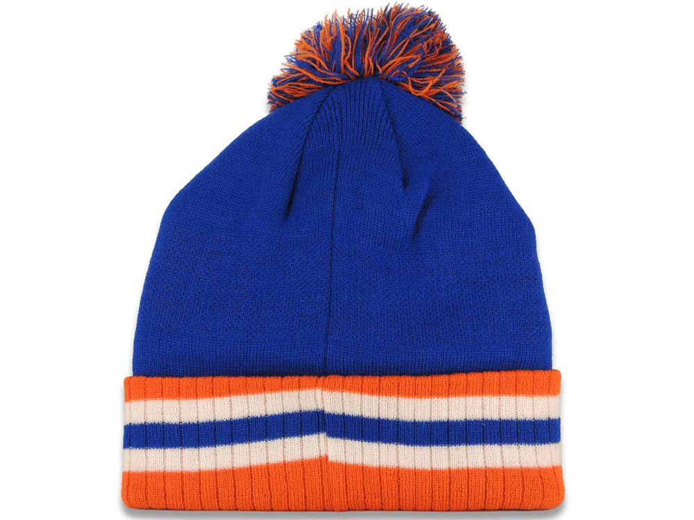 New York Royal Stripe Pom Beanie/Knit Blue/Orange Crown/Visor Team Color Logo